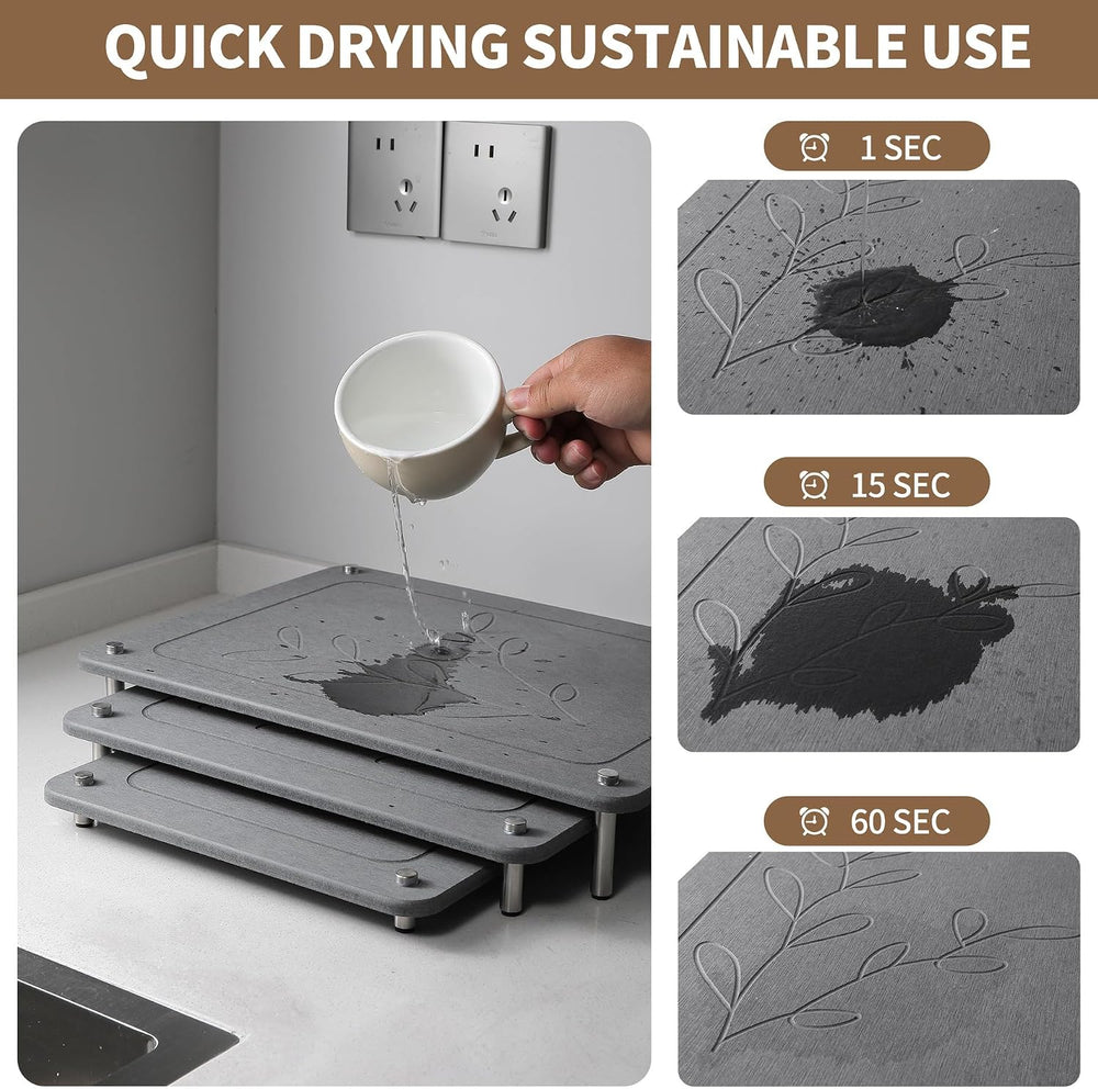 3-Piece Stone Dish Drying Mat for Kitchen Counter