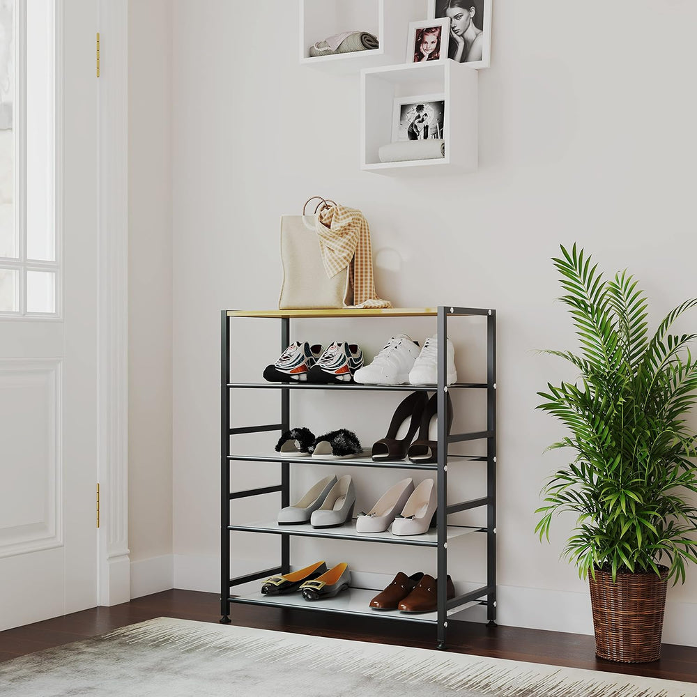 AHMED Shoe Rack,5-Tier Metal Shoe Rack with MDF Top Board and 4 Mesh Shelves,...