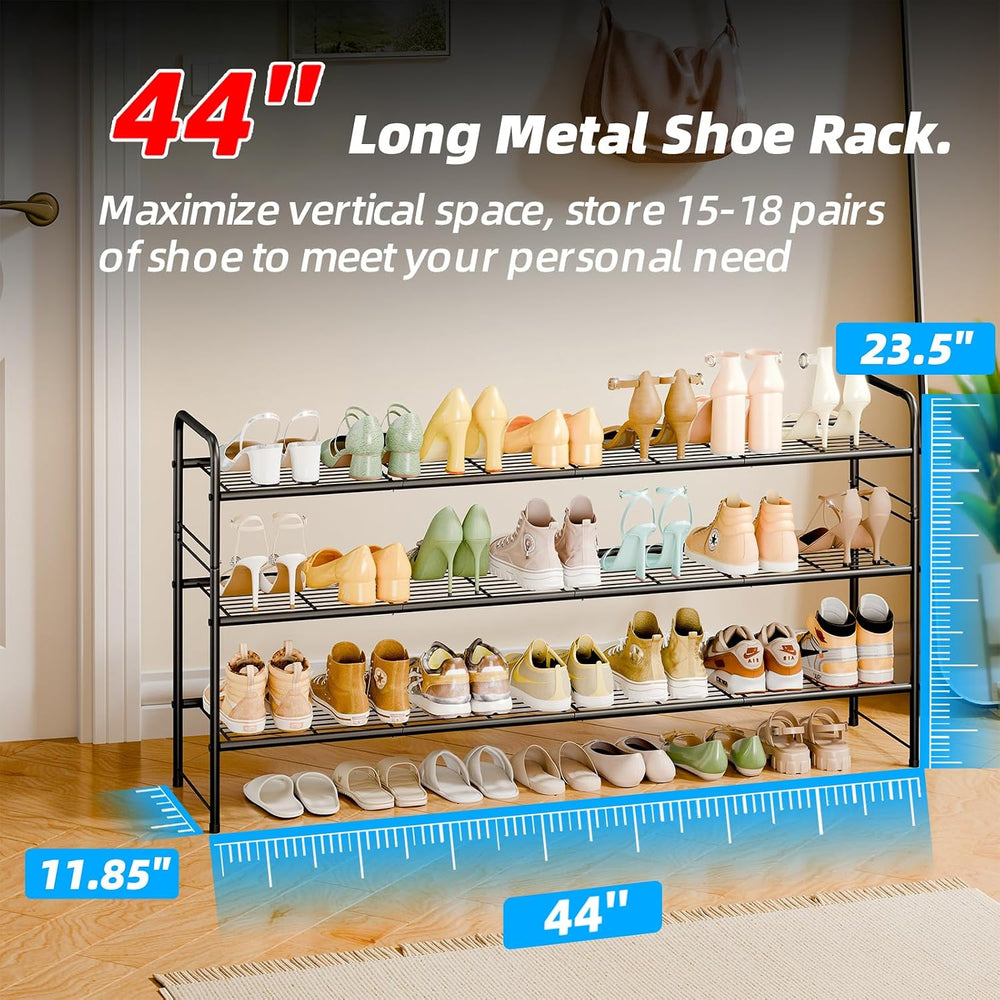 3 Tier Shoe Rack for Closet, 44 Inch Extra Long Shoe Storage Organizer for Sh...