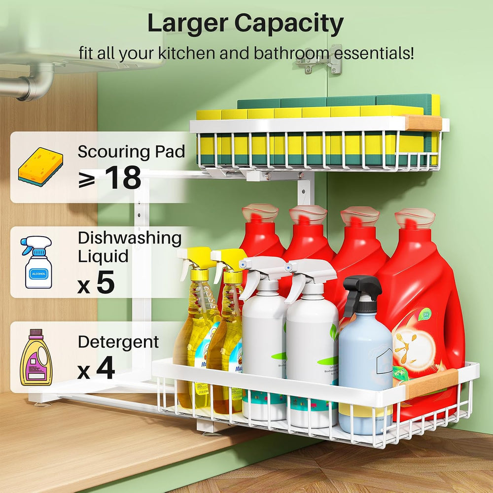 Kitstorack Under Sink Organizer, 2 Tier Under the Sink Storage, Slide out Pul...