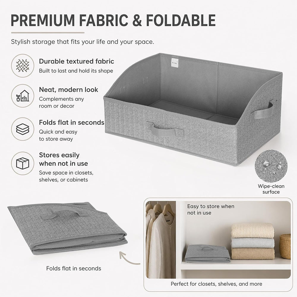 WUIKE Trapezoid Closet Storage Bins, Herringbone Gray, Extra Large, 3-Pack