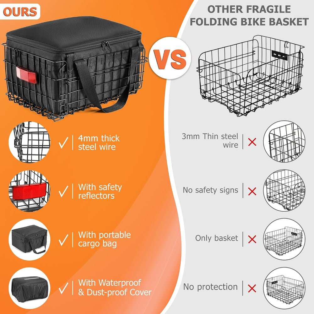 CDYWD Bike Basket Rear, Bicycle Basket with Liner Bag & Waterproof Cover
