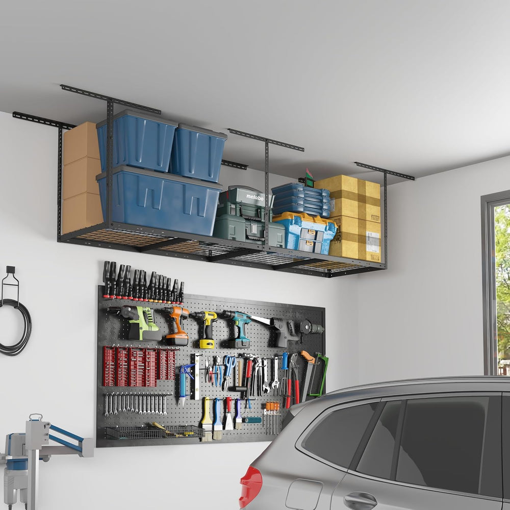 FLEXIMOUNTS 2x8 Overhead Garage Ceiling Storage Rack Organization, Black