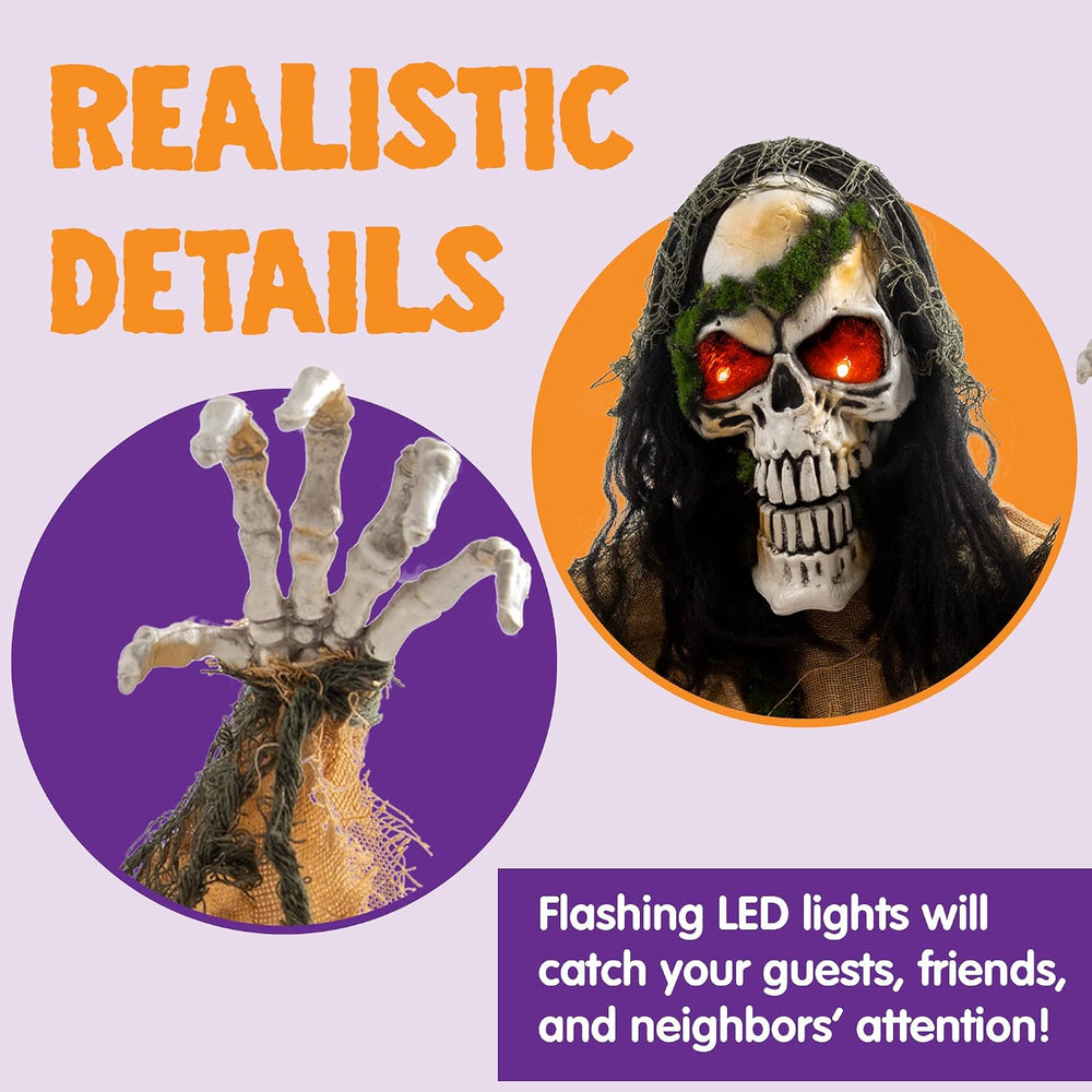 JOYIN Halloween Decoration Outdoor Animated Zombie Groundbreaker, Light-up Sk...