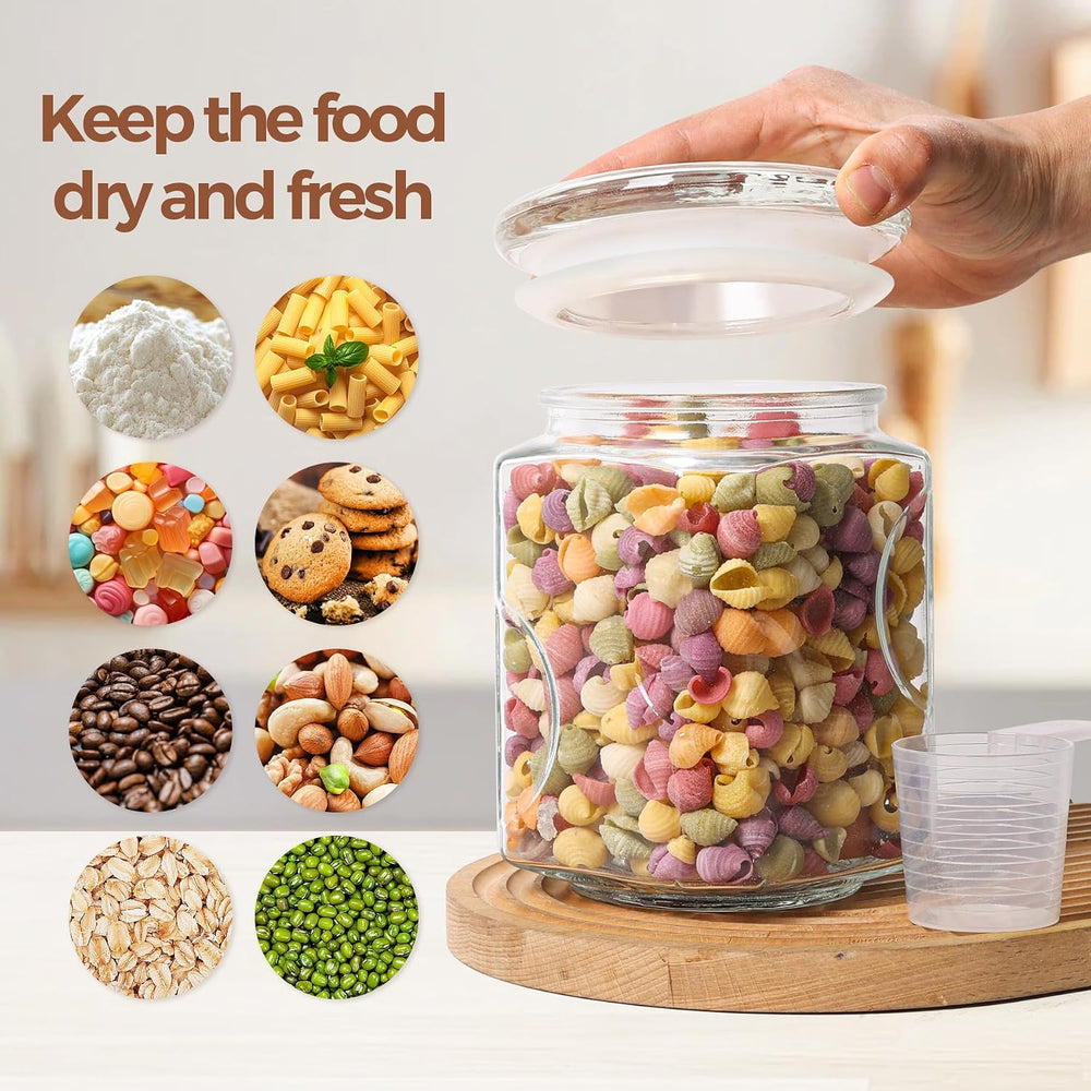 ComSaf Half Gallon Square Glass Pantry Jars with Lids 2 Pack Wide Mouth