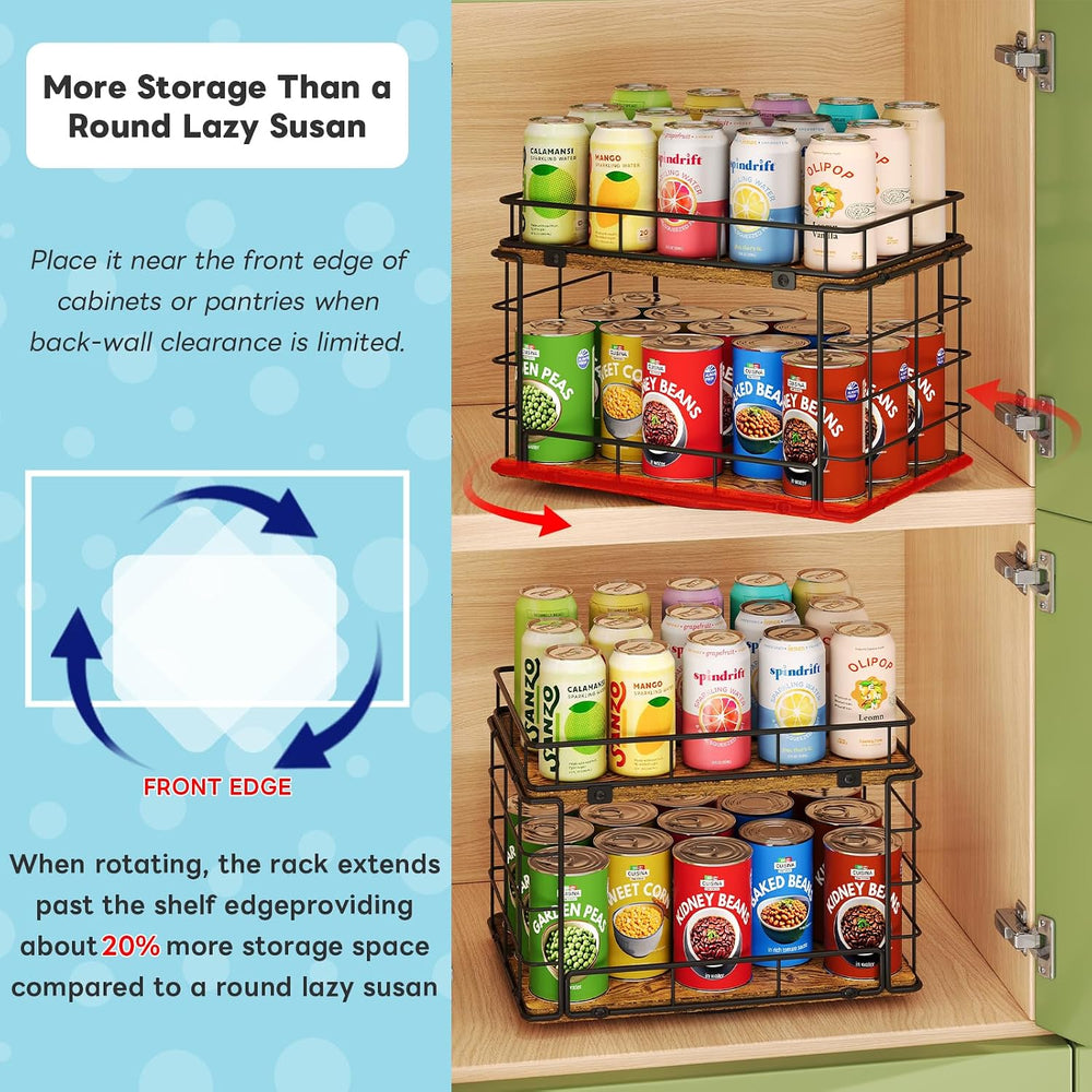 360° Rotating Lazy Susan Can Organizer for Pantry, Holds 26 Cans, Black