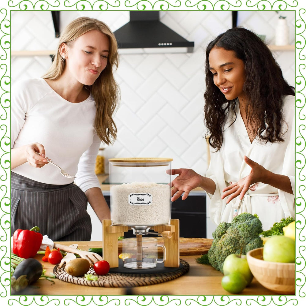 Glass Rice Dispenser 10 lbs, with Airtight Lid & Labels & Slider mat....