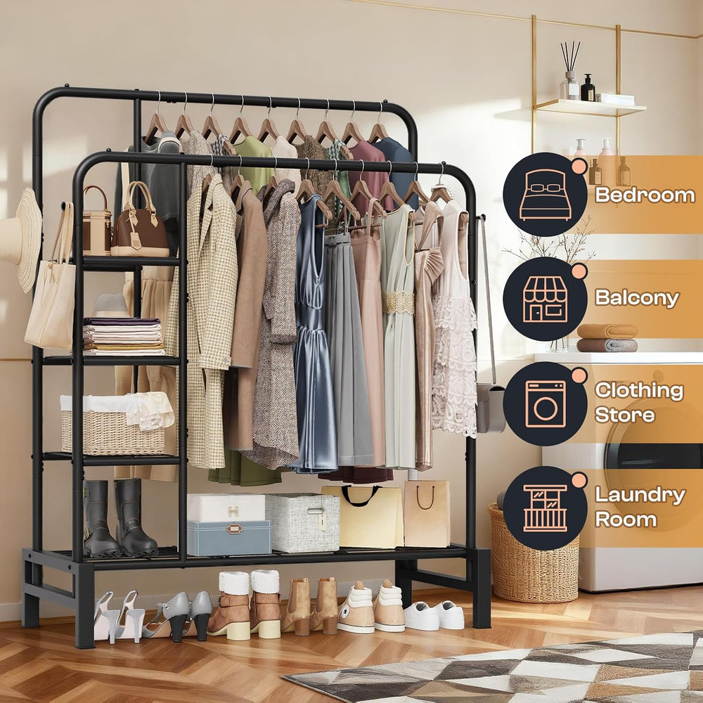 Clothes Rack for Hanging Clothes, Clothing Rack with shelves, Black