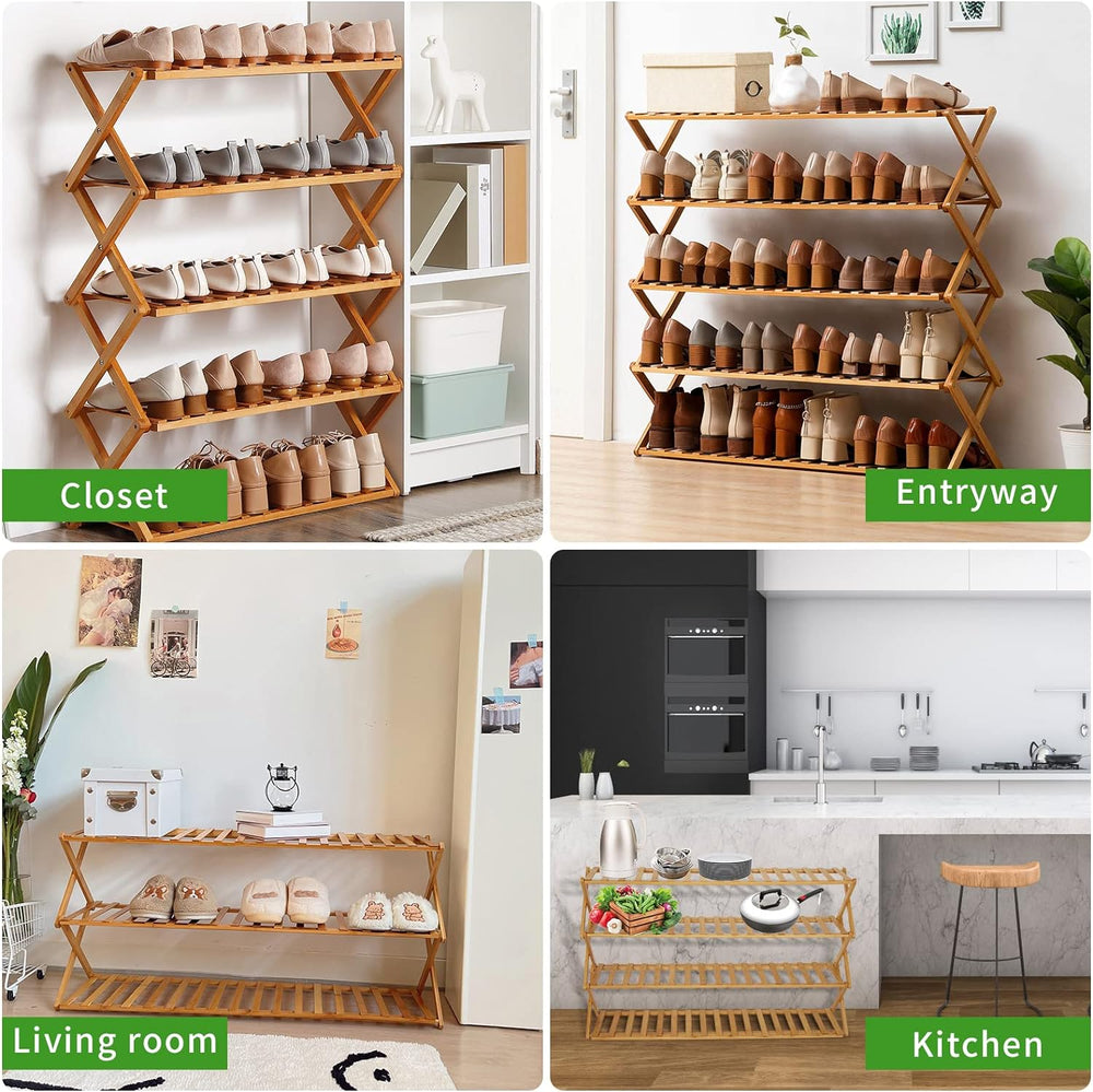 Choclaif Free Standing Shoe Racks for Closet, Shoe Shelf Bamboo Shoe Rack for...