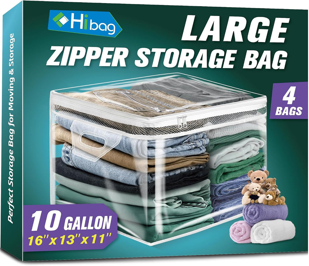 HIBAG 10 Gallon Large Storage Bag for Clothes, Zipper Clothing Storage Bag, C...