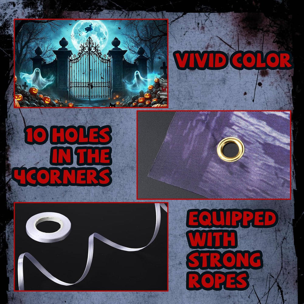 Tioncy 8x16ft Halloween Garage Door Cover Decor Large Spooky Hanging Banner