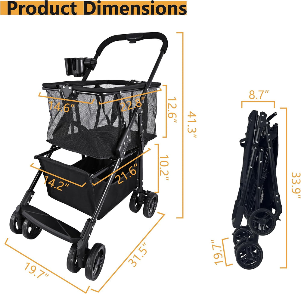 Upgraded Foldable Shopping Cart with Wheels - Heavy Duty Grocery Cart, 80lbs ...