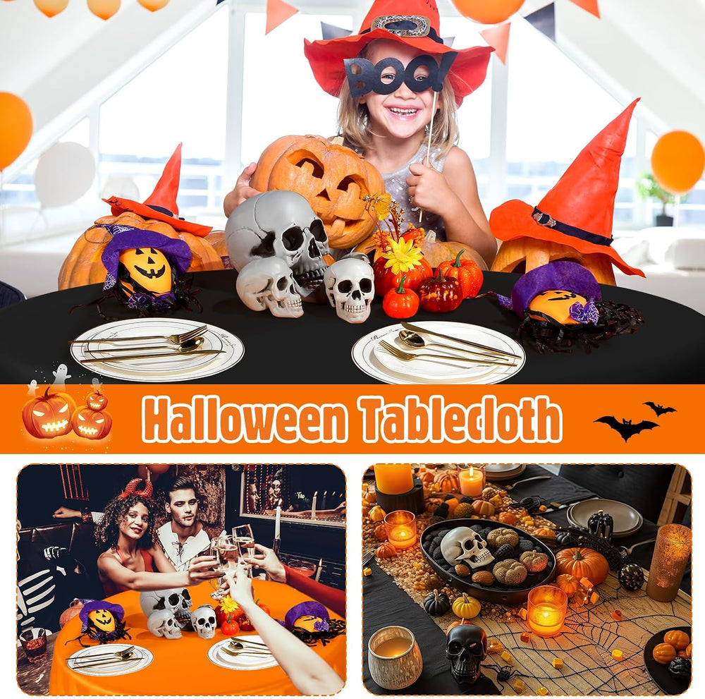 Buryeah12 Pcs 84 Inch Halloween Round Plastic Tablecloths, Black and Orange
