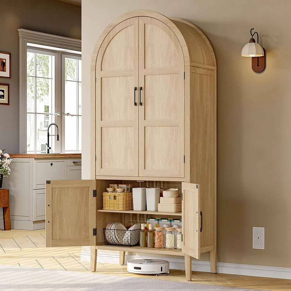 71" Tall 5-Tier Arched Cabinet, Arched Kitchen Pantry Cabinet Oak