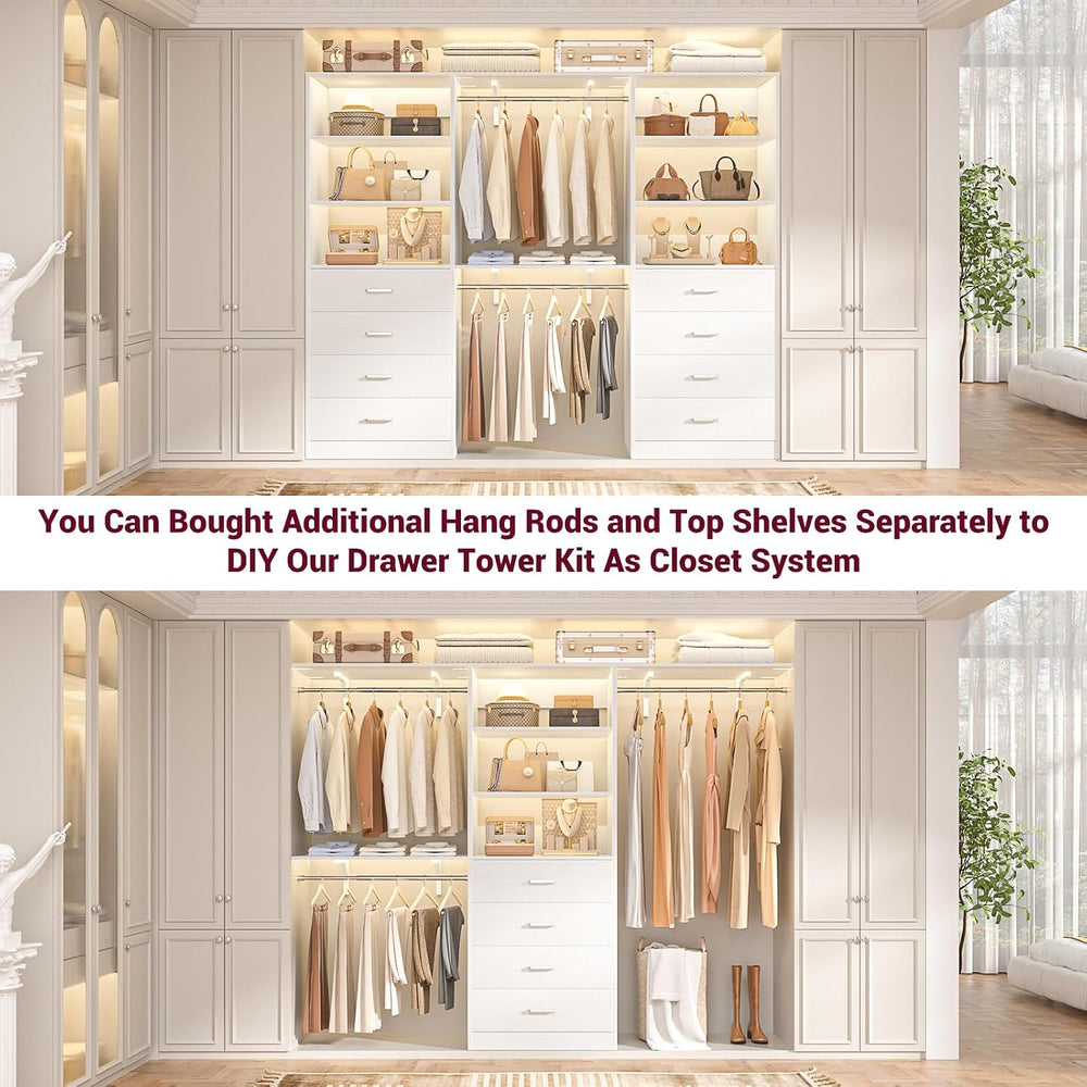 Aheaplus Closet Drawers System, 21.3" Wood Closet Organizer System, White