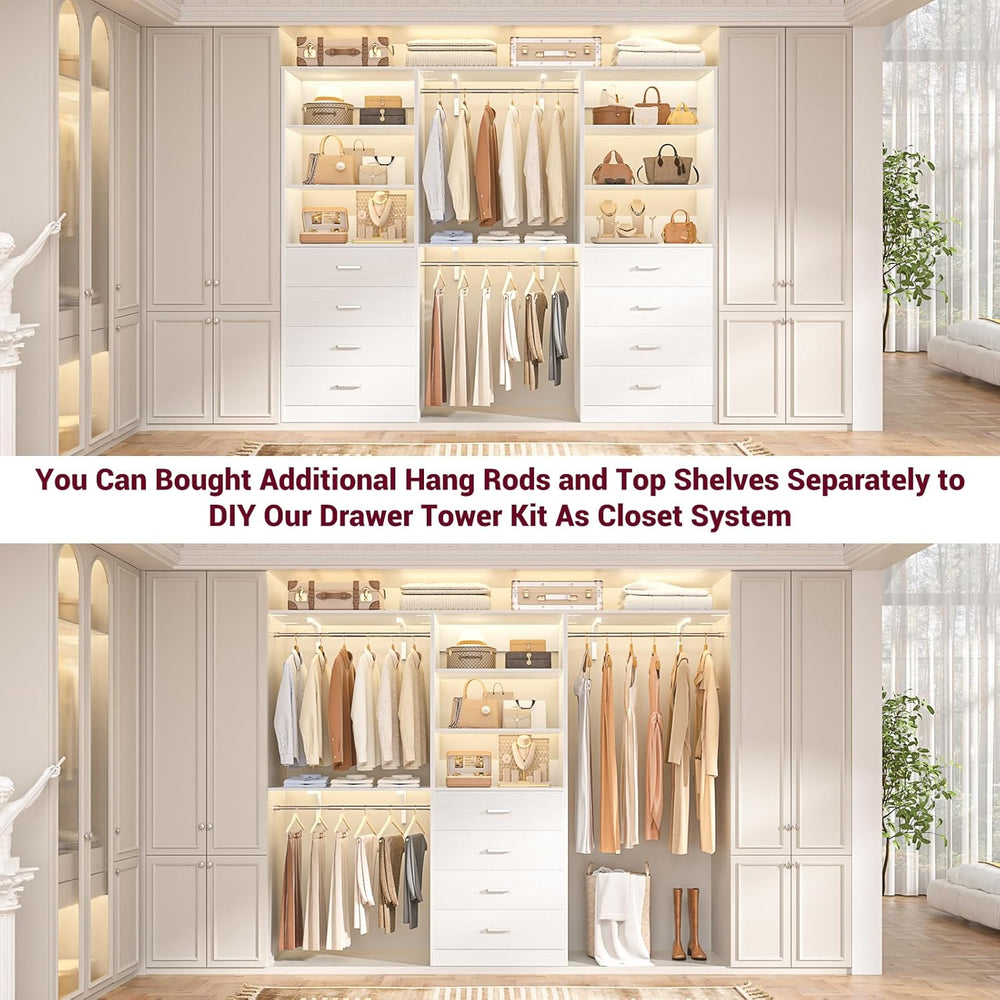 Aheaplus Closet Drawers Organizer System, 3.54FT Wood Closet System with 4 Dr...