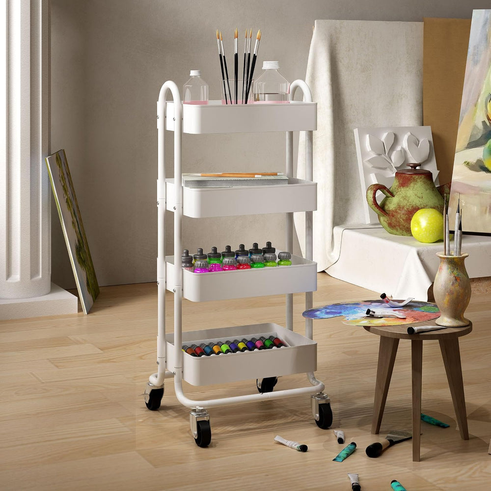 4 Tier Metal Rolling Cart with Wheels,4 Tier Utility Cart with Wheels for Off...