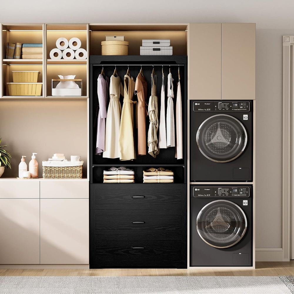IRONCK Freestanding Closet System with Adjustable Shelves & 3 Drawers
