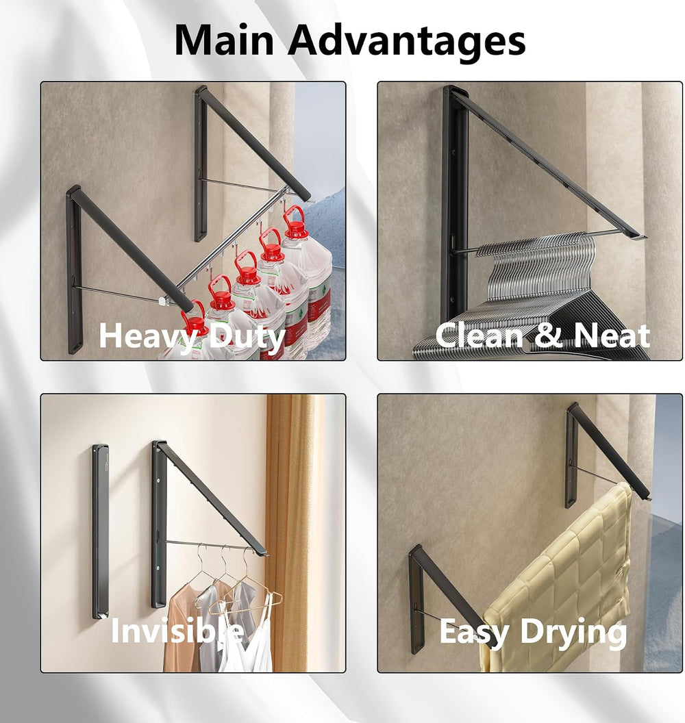 Dr.DJ Clothes Drying Rack with Rod, Wall-Mounted Retractable & Foldable C...