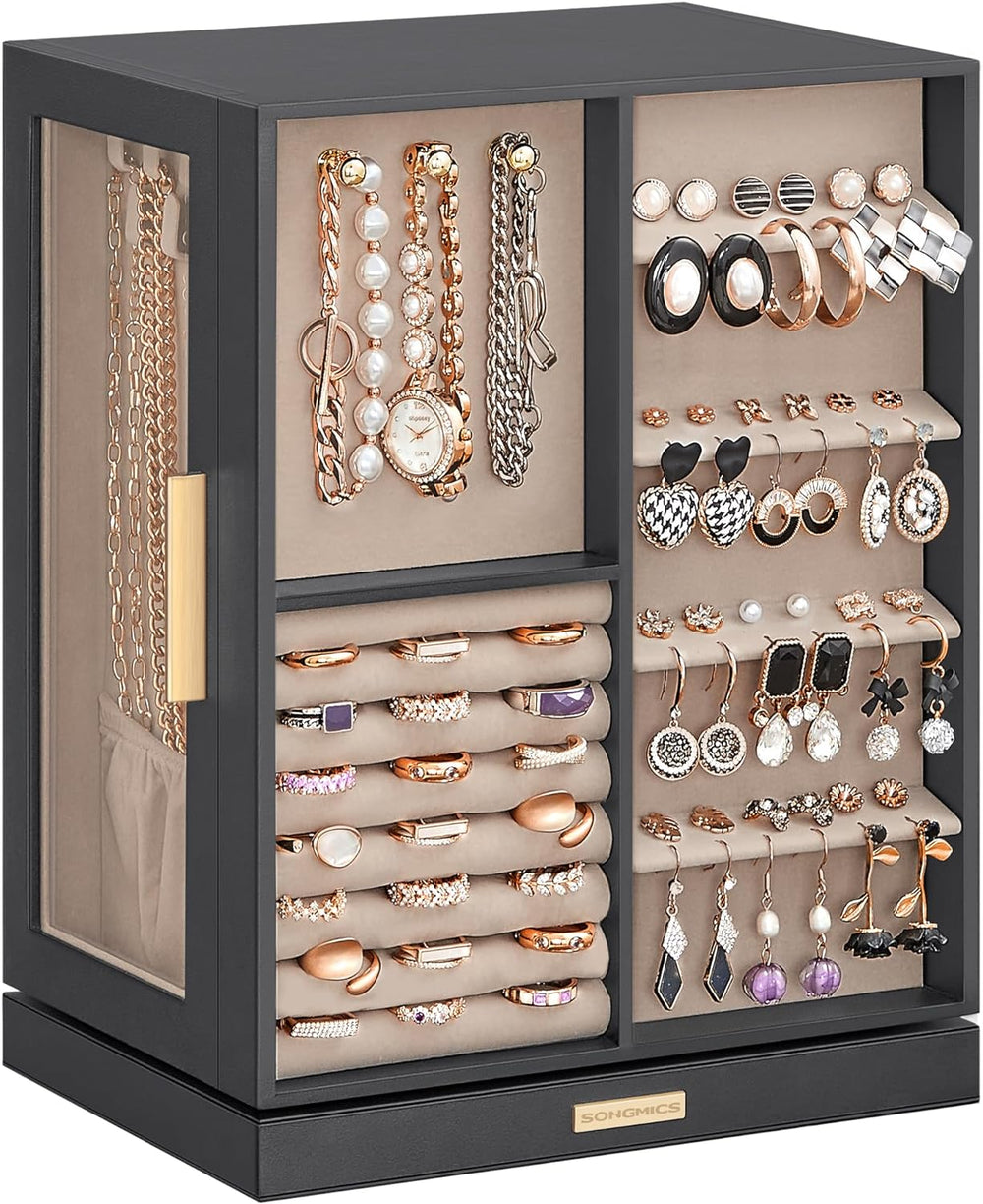 SONGMICS Jewelry Box Organizer, 360° Rotating, 5 Drawers, Slate Gray