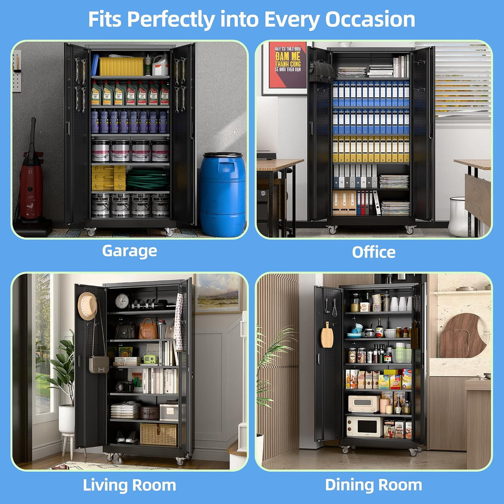 Wide & Deep 71"x34"Wx18 D Metal Garage Storage Cabinet Black