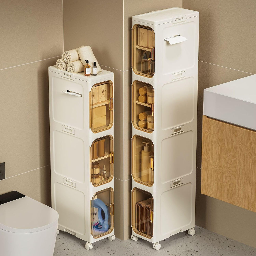Slim Bathroom Storage Cabinet, Foldable & Movable Narrow Storage Organize...