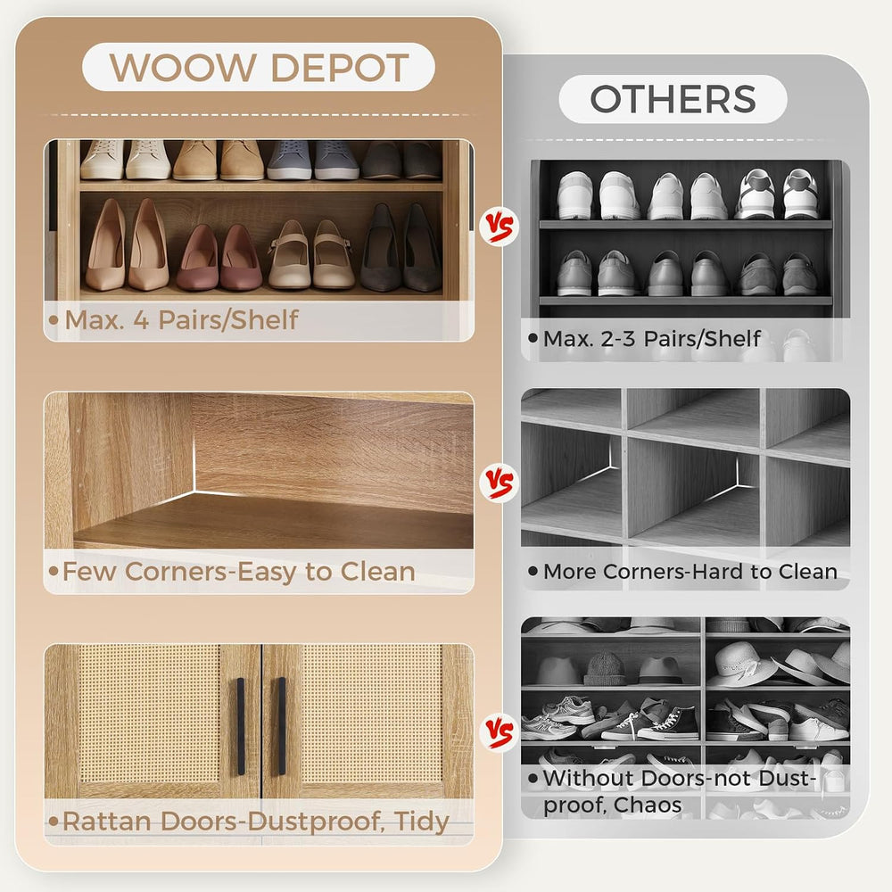 65" 8-Tier Tall Shoe Cabinet with Rattan Doors (Pack of 2)