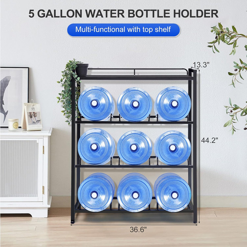 5 Gallon Water Bottle Holder 9-Tray 3/5 Gallon Water Jug Rack with Top Shelf ...