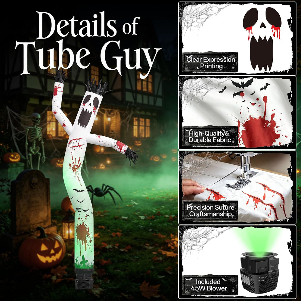 6 ft Halloween Ghost Inflatable Waving Tube Man with Blower 45W+Spotlight
