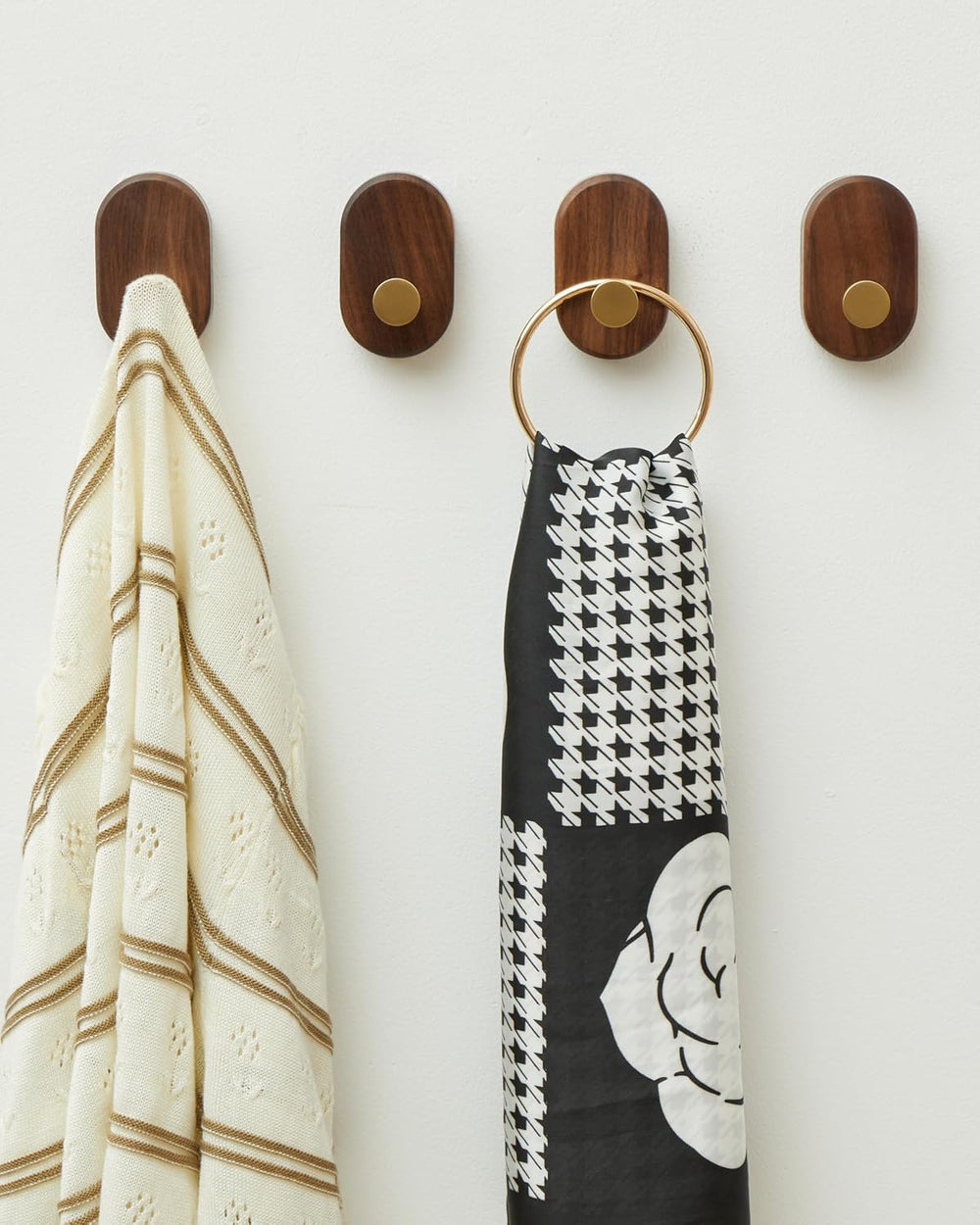 Wood Coat Hooks Wall Mount - Modern Walnut Coat Hook with Bronze Accent for H...