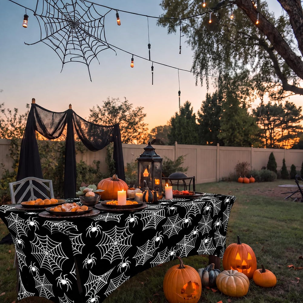 Moukeren 2 Pcs Halloween Spiderweb Tablecloth 6 ft Halloween Table Covers
