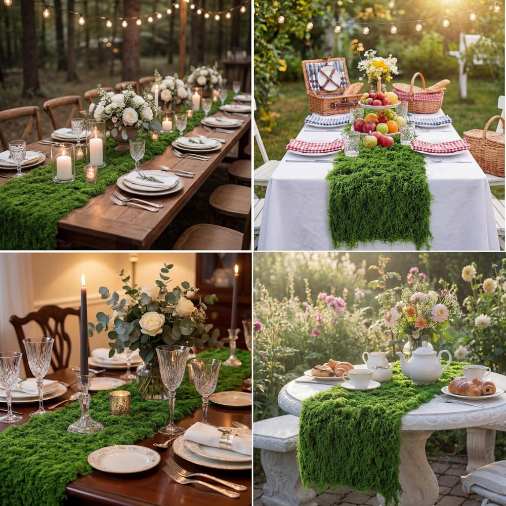2 Artificial Moss Table Runner Halloween Enchanted Party Decor, Green
