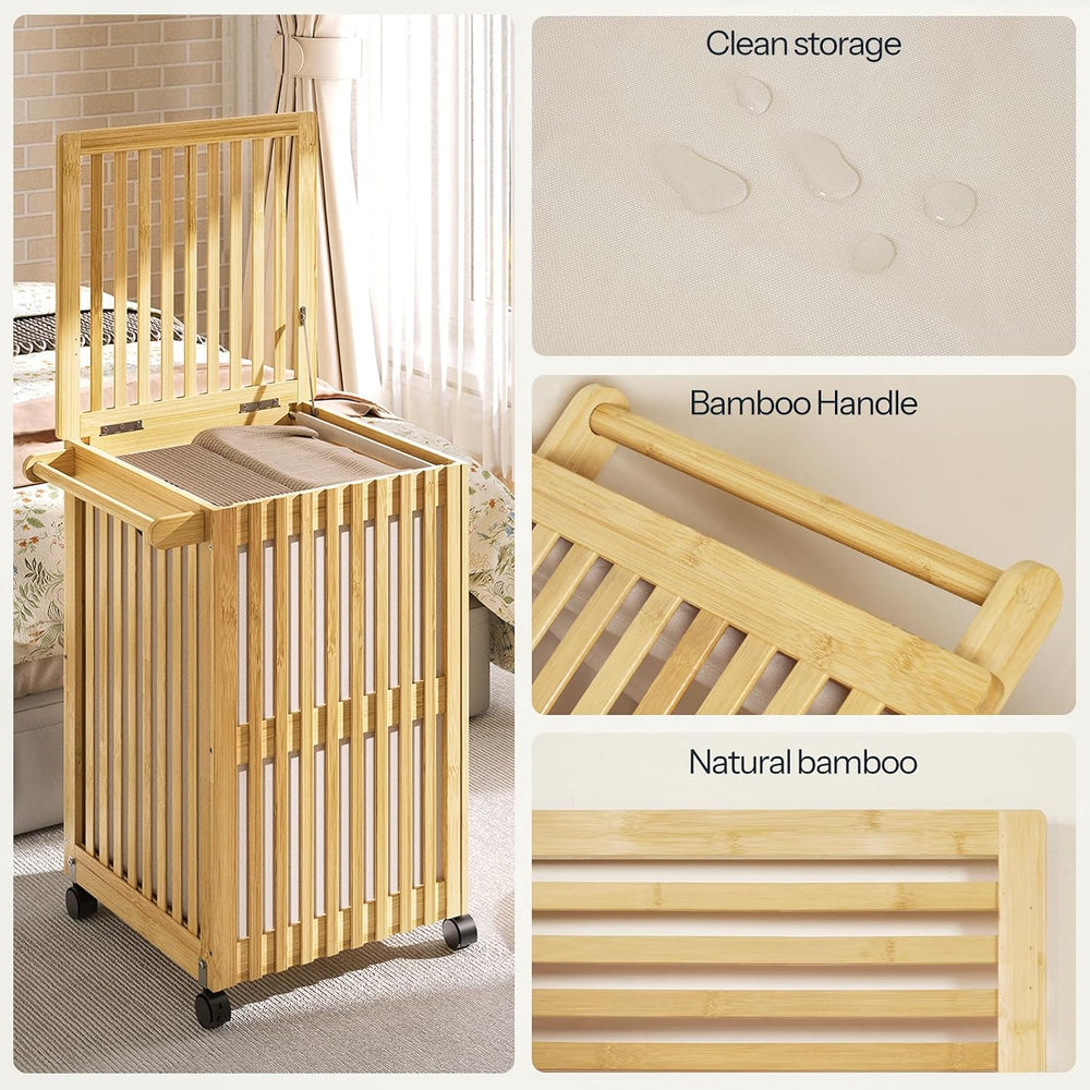 HOOBRO Laundry Hamper with Lid and Wheels, 120 L (31Gal) Double Laundry Baske...