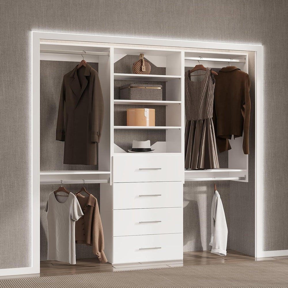 4 Drawer Short Tower Closet Unit, Modular Closet System, Wood Closet System O...