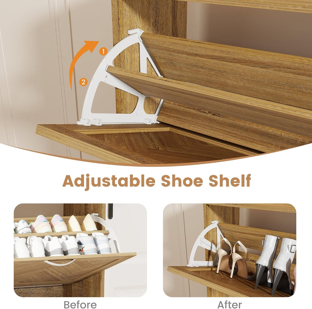 Shoe Cabinet Storage for Entryway, 40" Tall Narrow Wood Shoe Organizer w...