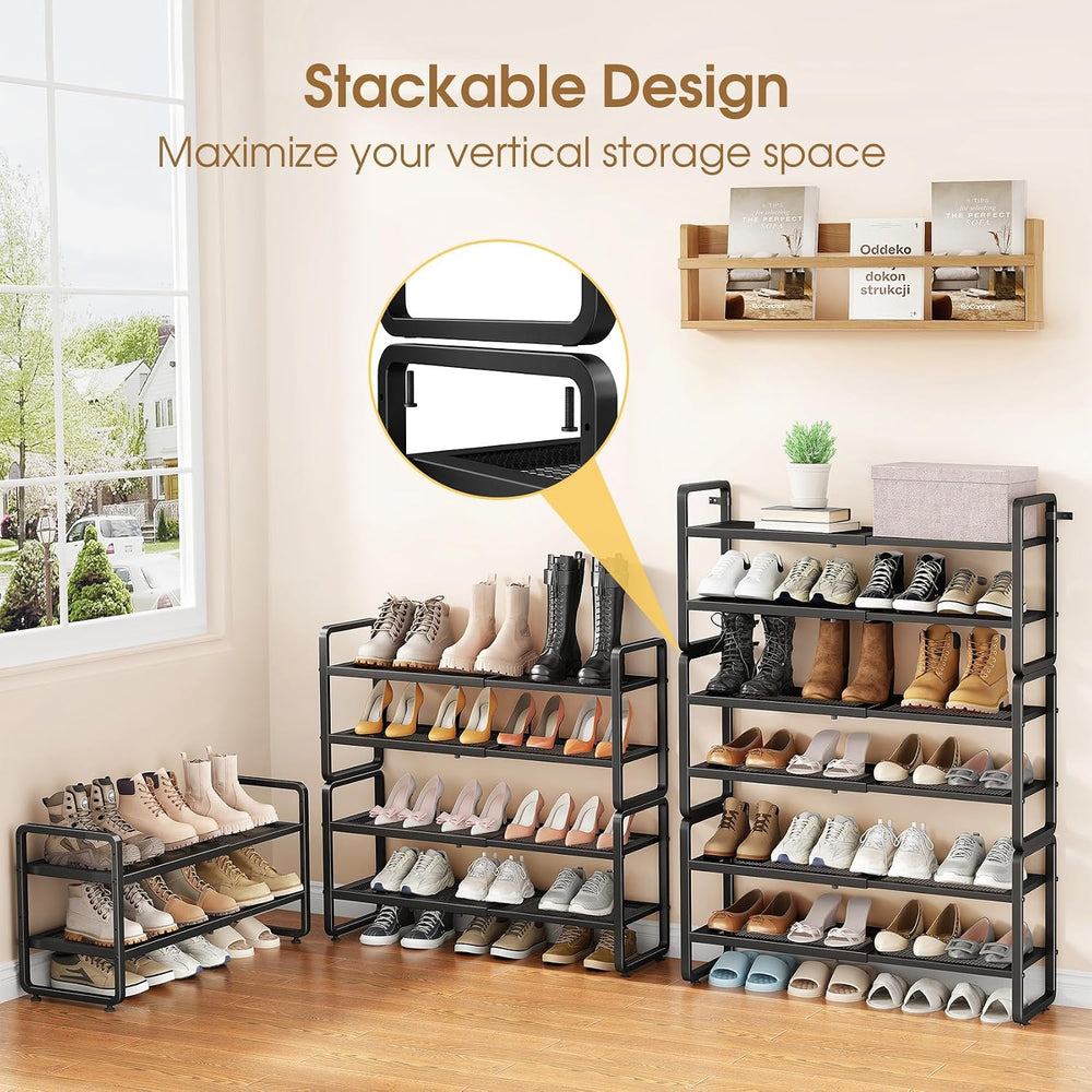 SAYZH Expandable Shoe Rack for Closet, Adjustable Metal Shoe Organizer with S...