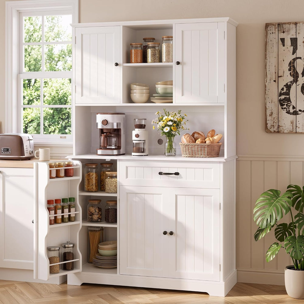 Gizoon Tall Kitchen Storage Cabinet with Door and Shelves White