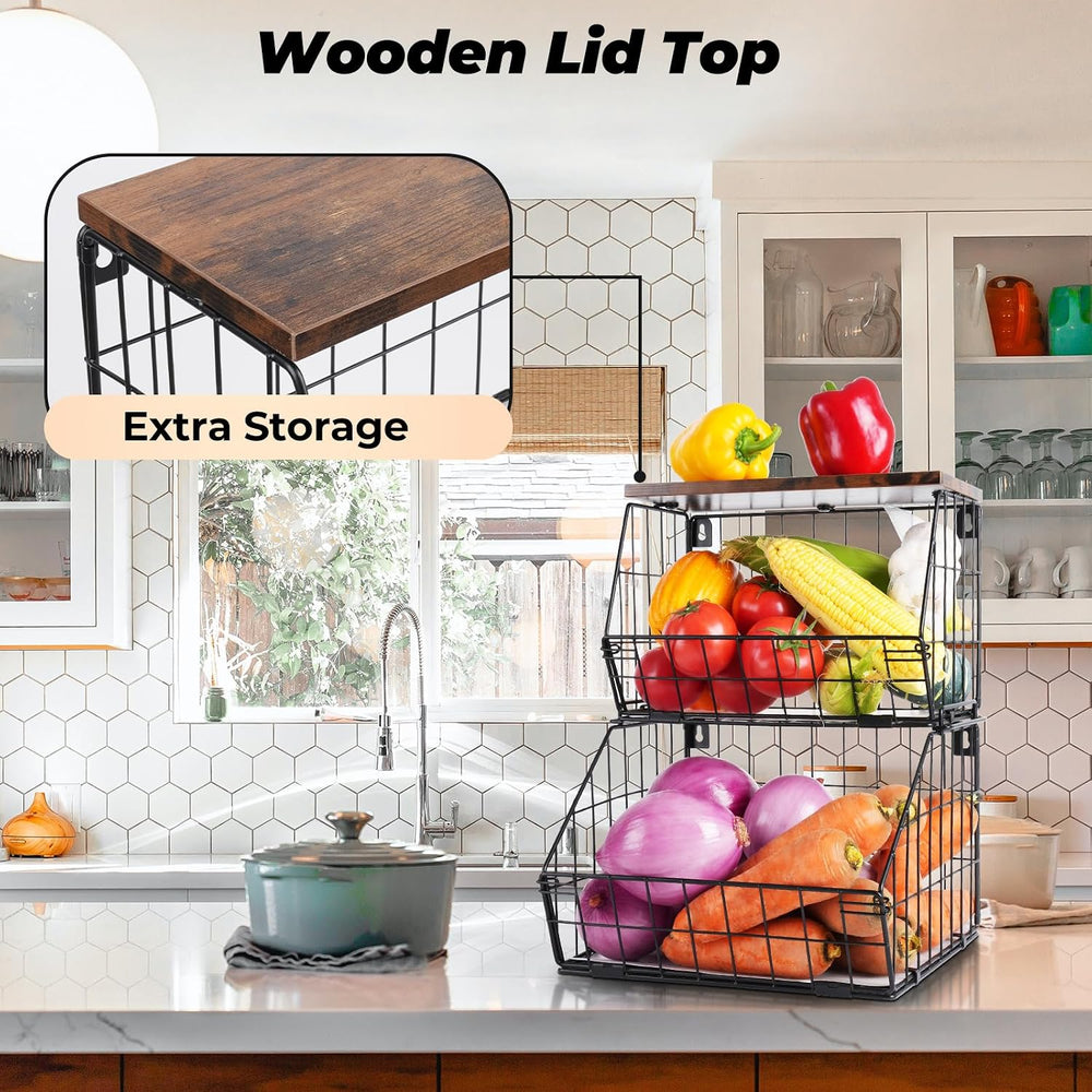 2 Tier Stackable Wall Mounted Hanging Basket, Fruit Basket for Kitchen Counte...