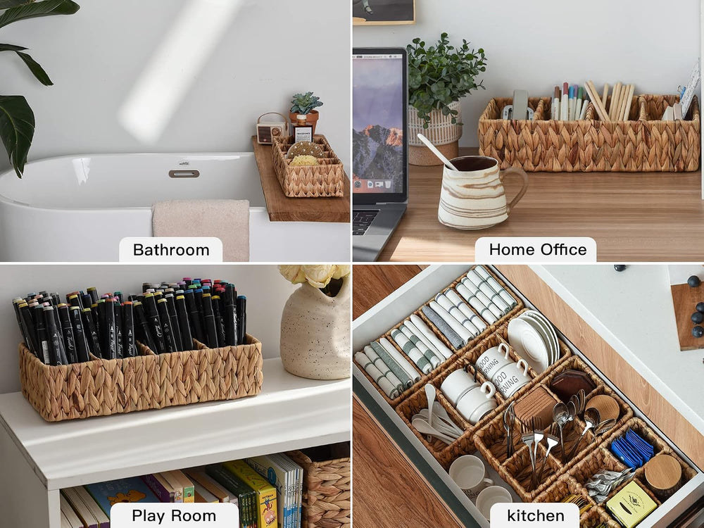 StorageWorks Small Wicker Basket for Organizing with 4-Section, Natural Water...
