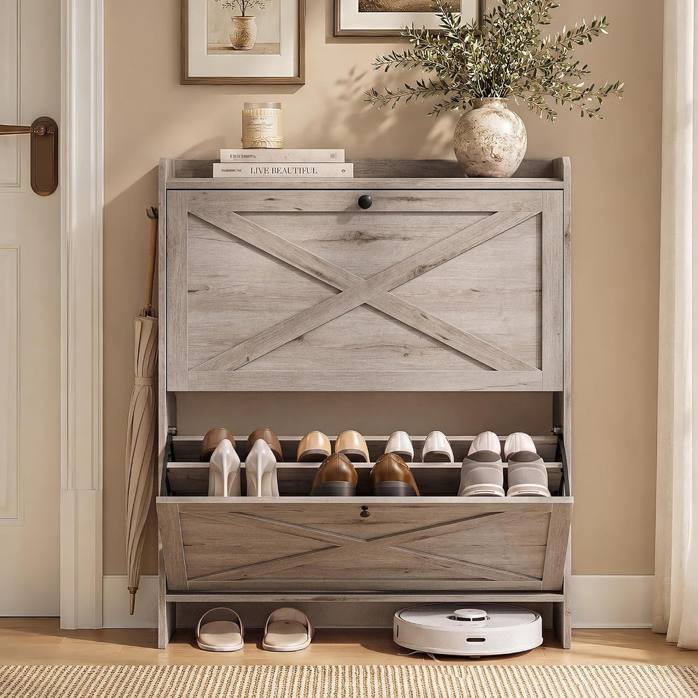 VASAGLE Narrow Shoe Storage Cabinet Organizer with 2 Flip Drawers