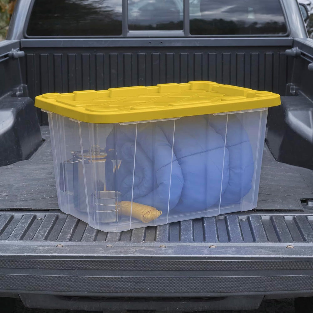 27 Gallon Clear Plastic Storage Container, Yellow, Set of 4