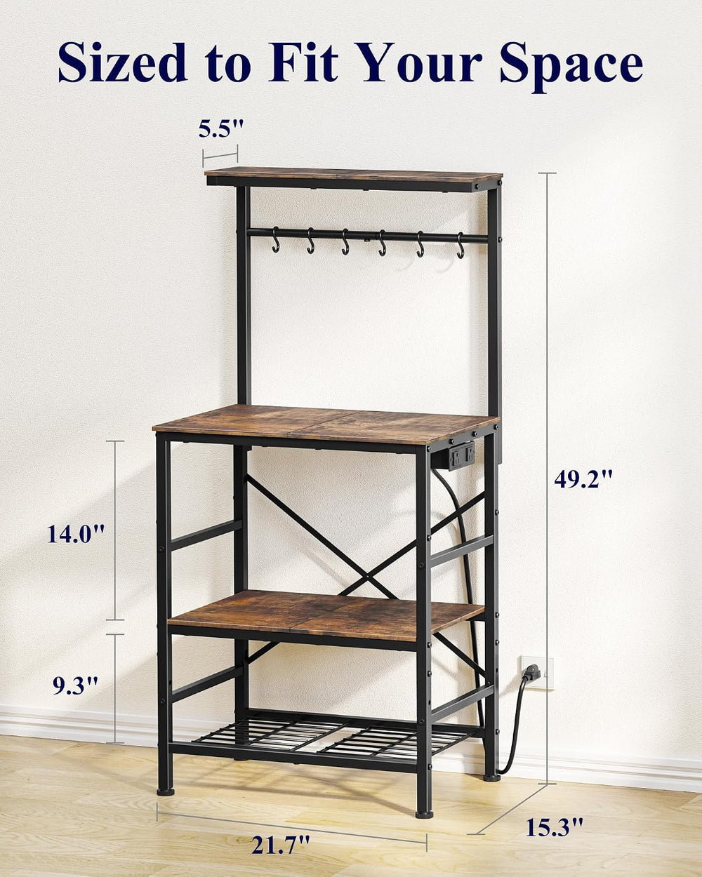 Kitsure Coffee Bar, 4-Tier Baker's Rack with Power Outlet, 21.7" x 4...