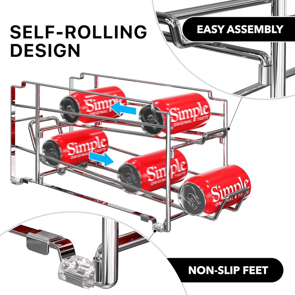 Simple Houseware 4-Pack Soda Can Stackable Rack Dispenser Organizer, Chrome