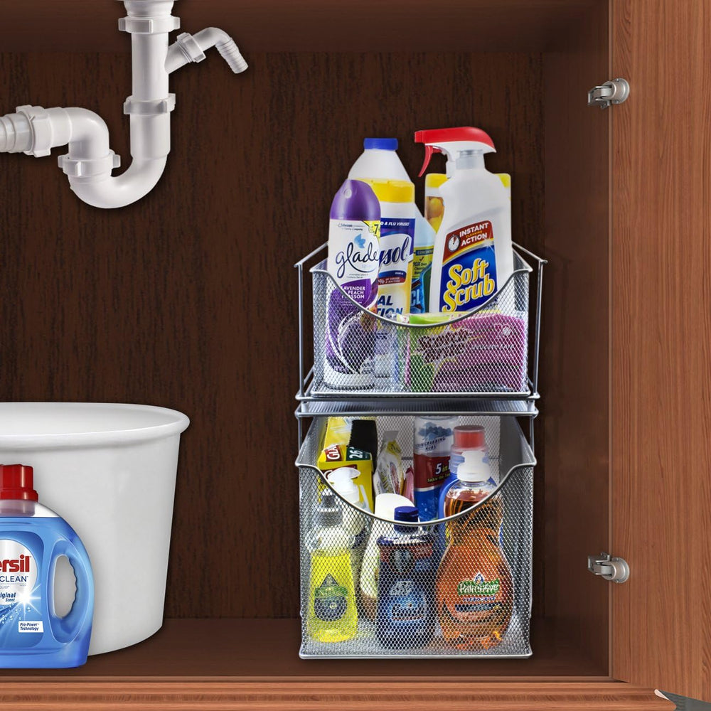 Sorbus Under Sink Organizer, Pull-Out Mesh Drawer (1 Drawer, Silver)