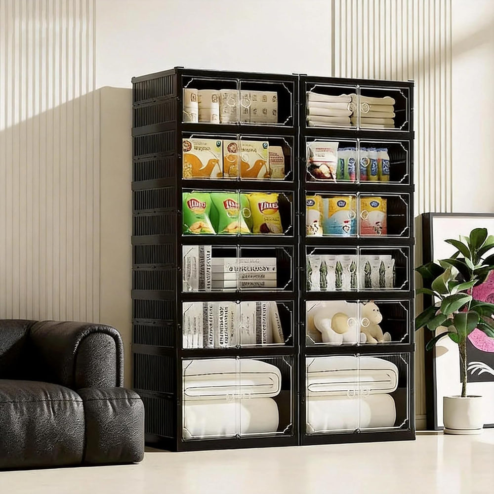 Foldable Shoe Storage Cabinet with Clear Magnetic Doors, 6-Tier No-Assembly S...