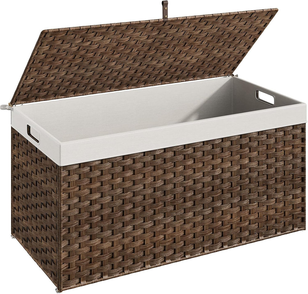 HOOBRO Storage Basket with Lid, 52.8 Gallon Wicker Basket, Handwoven Blanket