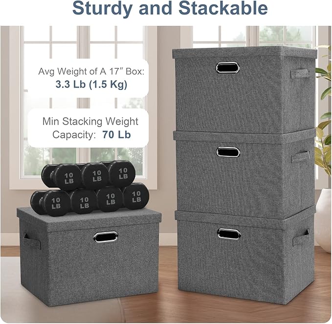 Large 17" 36 Quart Collapsible Stackable Storage Bins (5 Packs)