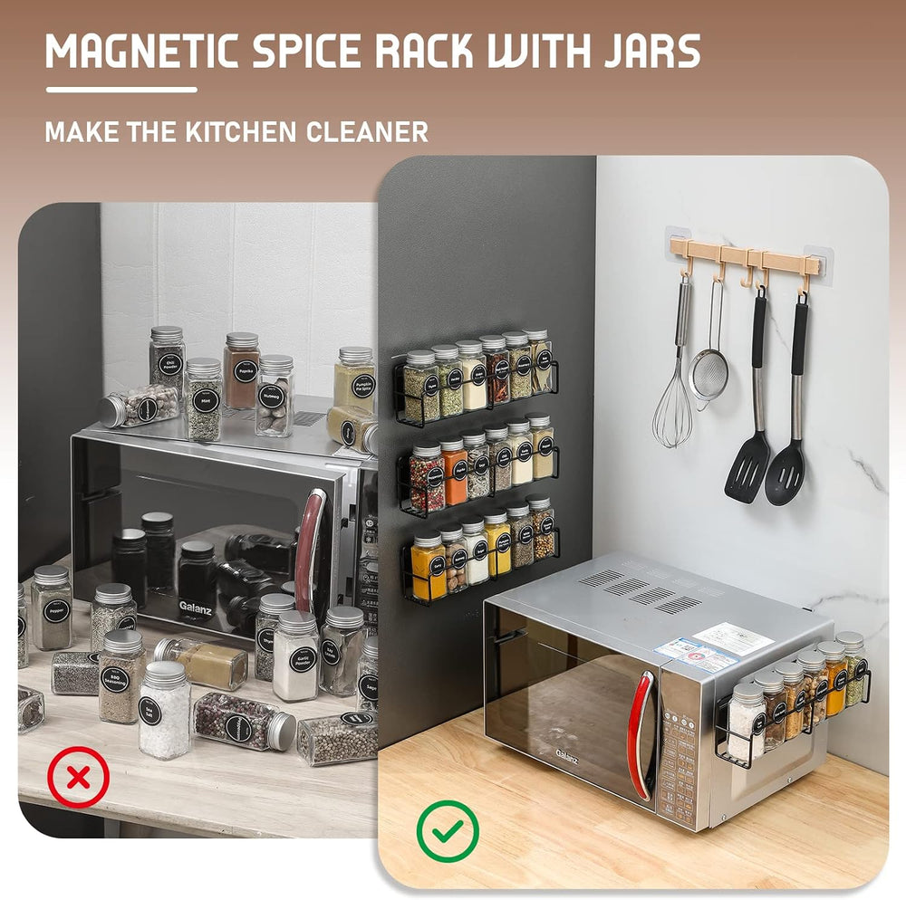 VITEVER Magnetic Spice Rack, 4 Pack, 24 Square Glass Jars with Lids, Quick-Fi...