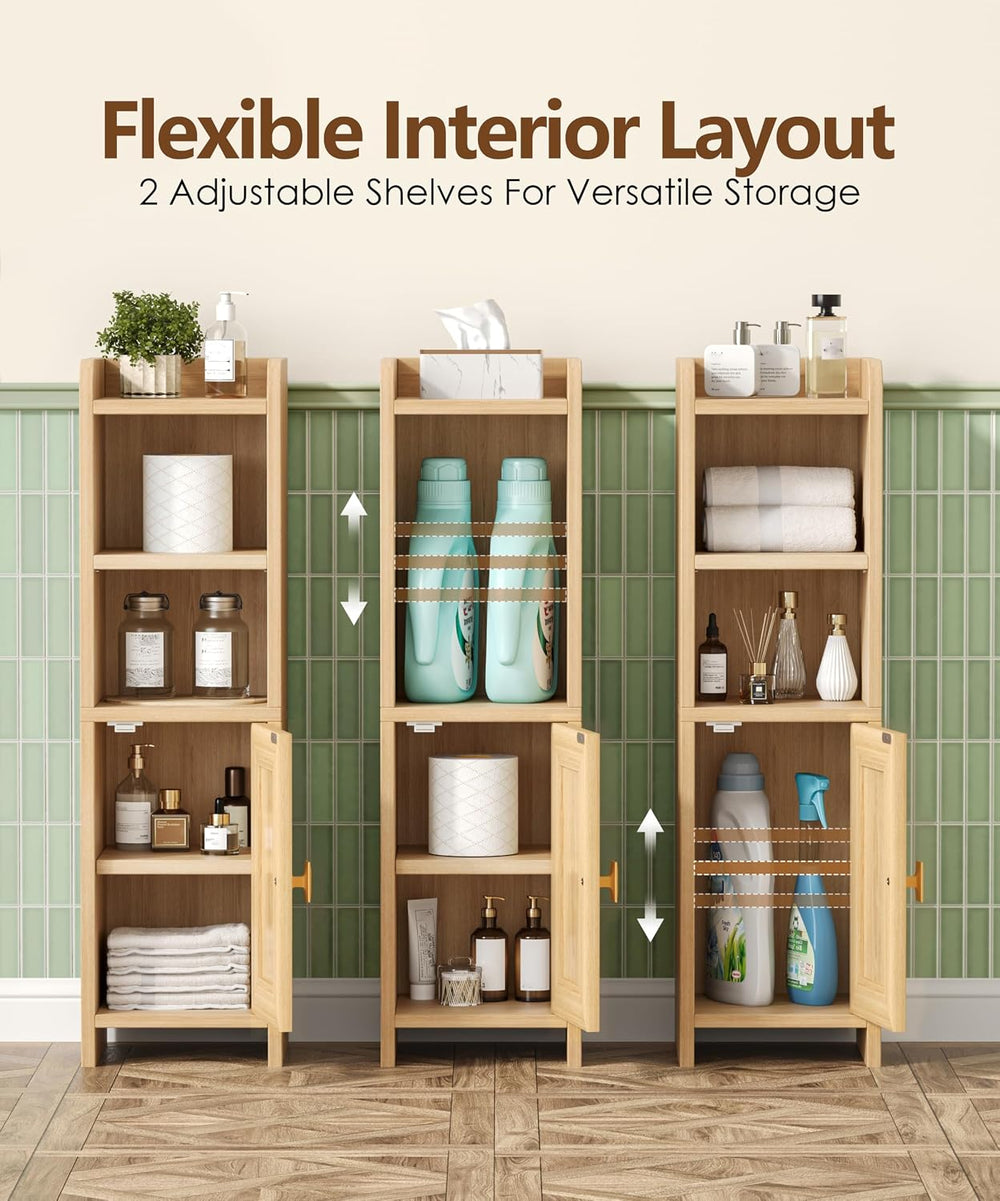 Akxomel Rattan Small Bathroom Storage Cabinet with 2 Open Shelves, Oak