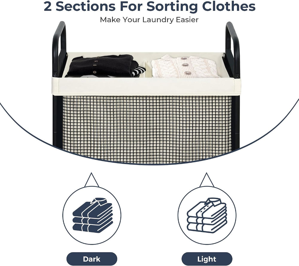 STO STO Laundry Hamper 2 Section, 100L Rolling Laundry Sorter Cart with Remov...